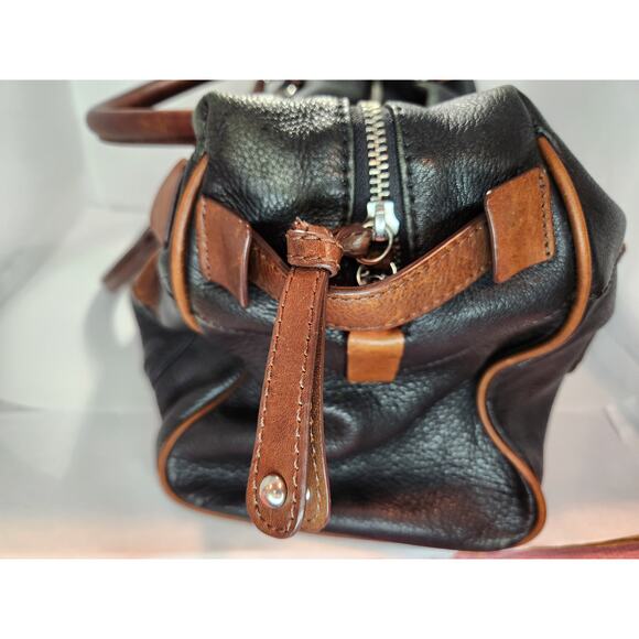 Audrey Brooke Black Pebbled Leather Tote Bag with Brown Accents and Zippered Top - Picture 12 of 12